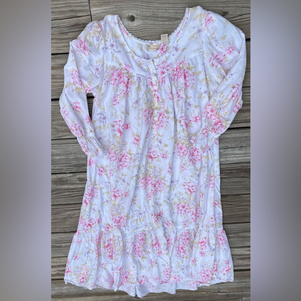Vintage Victorias Secret Gown Night Dress Floral Gold Label Medium Floral Cotton
